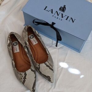 💯 Lanvin Python Pointy Toe Ballerina Flat Shoe. Size 38.